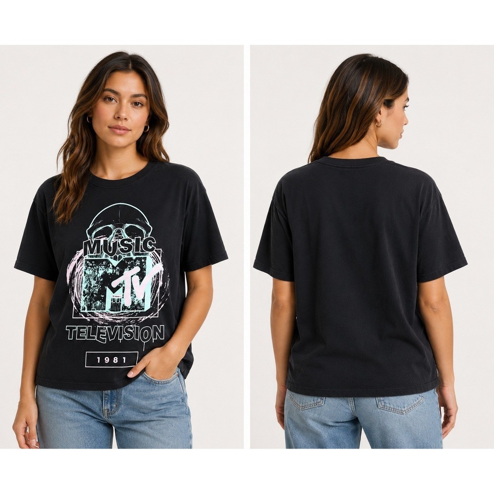 MTV Music Television Skull Graphic T-Shirt Men's Medium Black 2022 Viacom Band